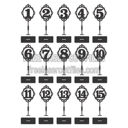 Ornate Table Numbers 1-15 Laser Cut File