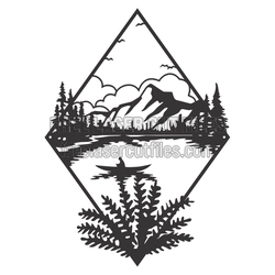 Geometric Mountain Lake Scene Laser Cut File, Ready to Cut