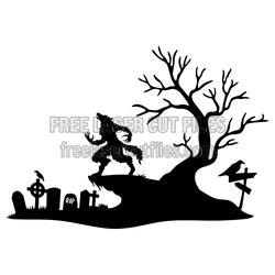 Halloween Wolf Graveyard Scene Laser Cut File
