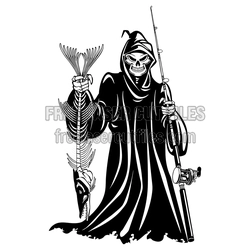 Grim Reaper Fishing Skull Clipart Ready to Cut SVG