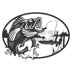 Bass Fishing Oval Sign Laser Cut File, Ready to Cut