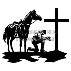 Cowboy Kneeling at Cross with Horse Laser Cut Design