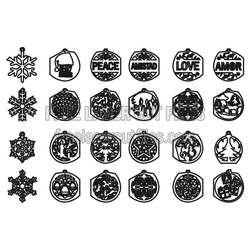 Christmas Ornament Pendants Set, Ready to Cut Vector File
