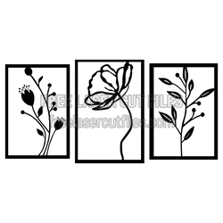 Set of 3 Floral Line Art Panels - Ready to Cut