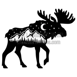 Moose Silhouette Mountain Scene Laser Cut Design
