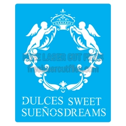 Ornate Angel Crest Frame Stencil for Laser Cutting