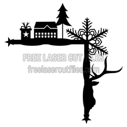 Christmas Door Corner with Deer and Snowflake Decor