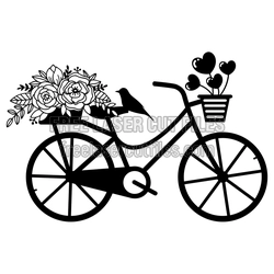 Floral Bicycle with Hearts Laser Cut SVG Design