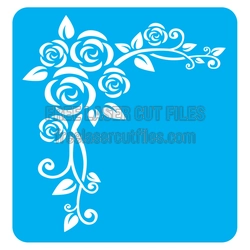 Floral Rose Corner Stencil for Laser Cutting, Ready to Cut