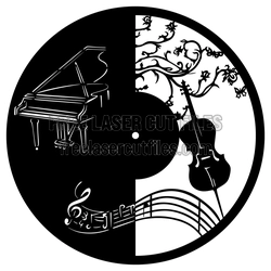 Music Piano Wall Clock Laser Cut File, Free DXF Design