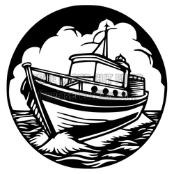 Vintage Fishing Boat Cut File, Nautical Ship Silhouette