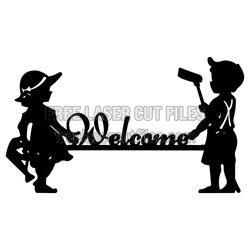 Cute Girl and Boy Welcome Sign Laser Cut Design