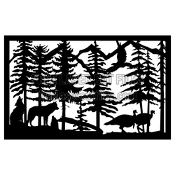 Wolf and Peacock Forest Scene Laser Cut File