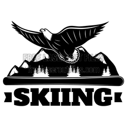 Skiing Eagle Mountain Clipart SVG for Laser Cutting