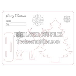 Christmas Wooden Card with Deer and Tree, 3mm Laser Cut