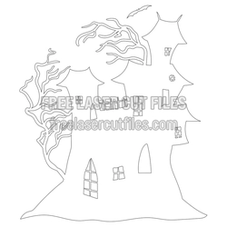 Haunted House Halloween Scary Tree Clipart Laser Cut File