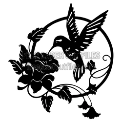 Hummingbird Floral Circle Design, Ready to Cut