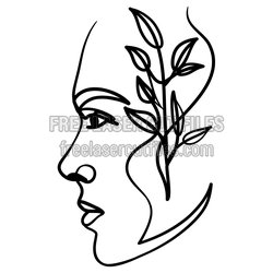 One Line Woman Face with Floral Branch Laser Cut File