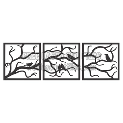 Three Bird in Tree Frame Laser Cut Wall Panels