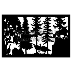 Forest Scene with Wolf and Peacock Laser Cut Design