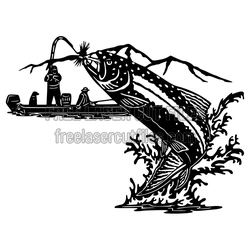 Jumping Fish Fishing Scene Laser Cut Clipart Design