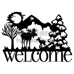 Rustic Welcome Sign with Buck and Forest Scene