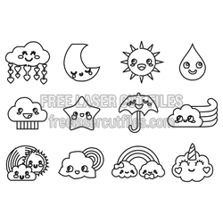 Cute Kawaii Weather Icons Laser Cut File Set