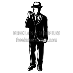 Gangster Man Smoking Silhouette Laser Cut Clipart