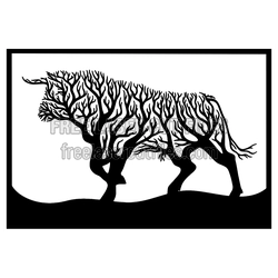 Tree Branch Bull Buffalo Silhouette Laser Cut Design