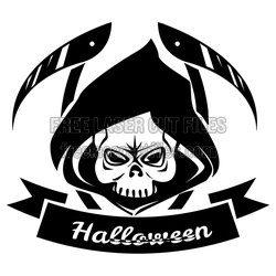 Grim Reaper Halloween Skull Clipart, Laser Cut Design