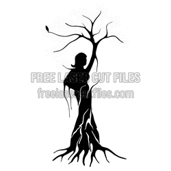 Woman in Tree Silhouette Laser Cut Wall Decor