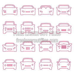 Set of 12 Car Front Outline Vector Templates for Laser Cut