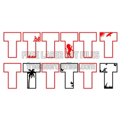 T Split Letter with Tropical Nature Cutout Design