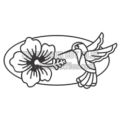Hibiscus and Hummingbird Oval Laser Cut Design