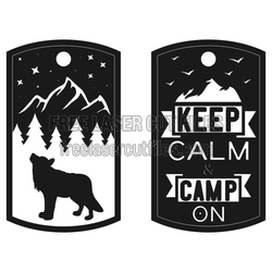 Camping Keychain Tag Design with Mountain Wolf and Pines