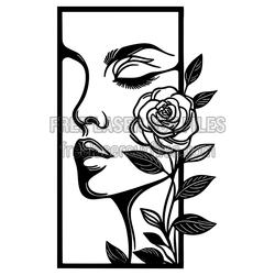 Girl with Rose Line Art Laser Cut Design