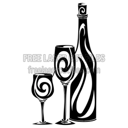 Wine Bottle and Glass Clipart Laser Cut File