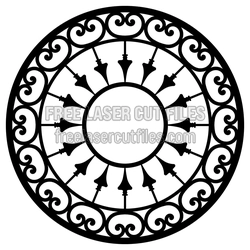 Round Mandala Pattern with Arrow Detail, Laser Ready