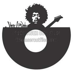 Jimi Hendrix Guitar Silhouette Wall Clock Laser Cut File