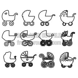 Baby Stroller Laser Cut File Set for Nursery Crafts