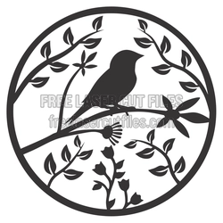 Bird on Branch Circular Floral Panel Laser Cut File
