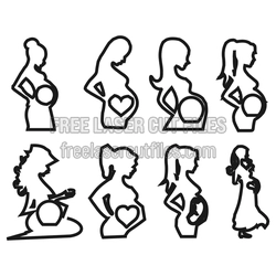 Pregnant Woman Silhouette Laser Cut File, Baby Shower Design