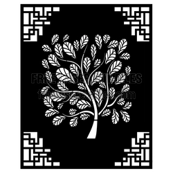 Decorative Tree Panel with Corner Grid Accents