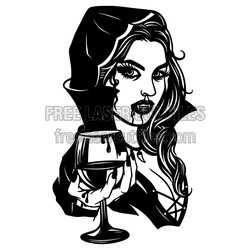 Gothic Vampire Woman Holding Wine Glass SVG Design