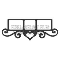 Heart Scroll Triple Photo Frame Laser Cut Template