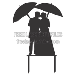 Romantic Couple Under Umbrella Cake Topper, Laser Ready