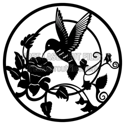 Hummingbird and Flowers Circle Design Free Laser Cut File