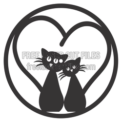 Two Cats in Heart Frame Laser Cut Design