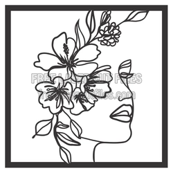 Floral Face Line Art Laser Cut Template