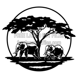 African Elephant Safari Scene Laser Cut File